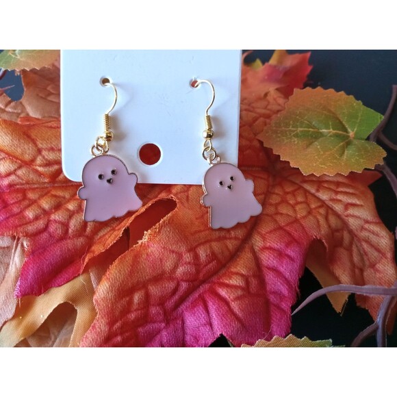 NWT Halloween Pink Ghost Earrings w/ Gold-Plated Hooks Everyday Is Halloween - Picture 3 of 7